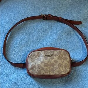 Coach Signature Tan and Brown Crossbody Bag